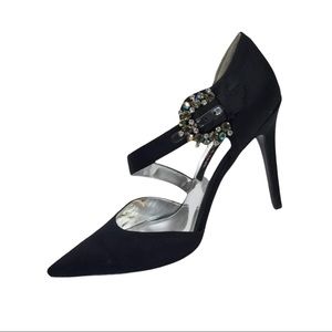 Nina New York Black Fabric Heels 4” Rhinestone Buc